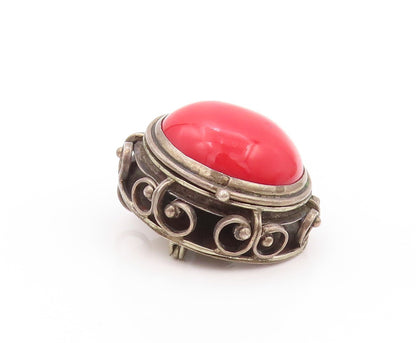 925 Sterling Silver Vintage Brooch MEXICO Gemstone Swirly Carved OPENS  BP11536