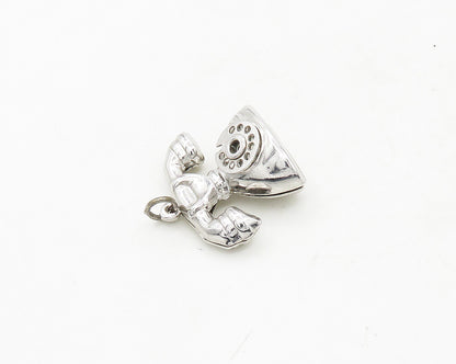 925 Sterling Silver  Vintage Shiny Old Fashioned Telephone Pendant  PT15480