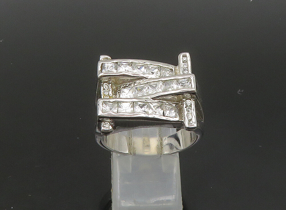 925 Sterling Silver  Vintage Cubic Zirconia Large Band Ring Sz 11  RG23613