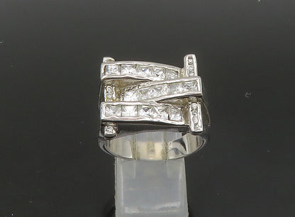 925 Sterling Silver  Vintage Cubic Zirconia Large Band Ring Sz 11  RG23613