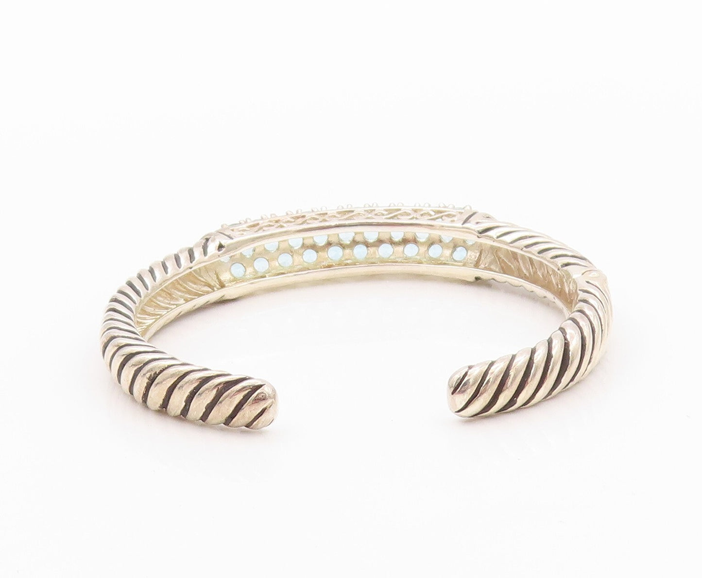 925 Sterling Silver Vintage Bracelet Twisted Rope Hinged CZ Cuff  BT11108