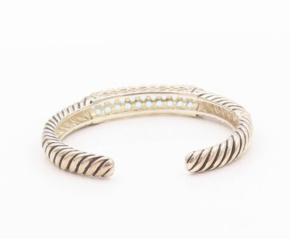 925 Sterling Silver Vintage Bracelet Twisted Rope Hinged CZ Cuff  BT11108