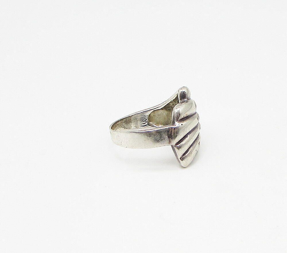 925 Sterling Silver  Vintage Feather Design Bypass Band Ring Sz 9  RG3397