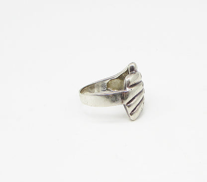 925 Sterling Silver  Vintage Feather Design Bypass Band Ring Sz 9  RG3397
