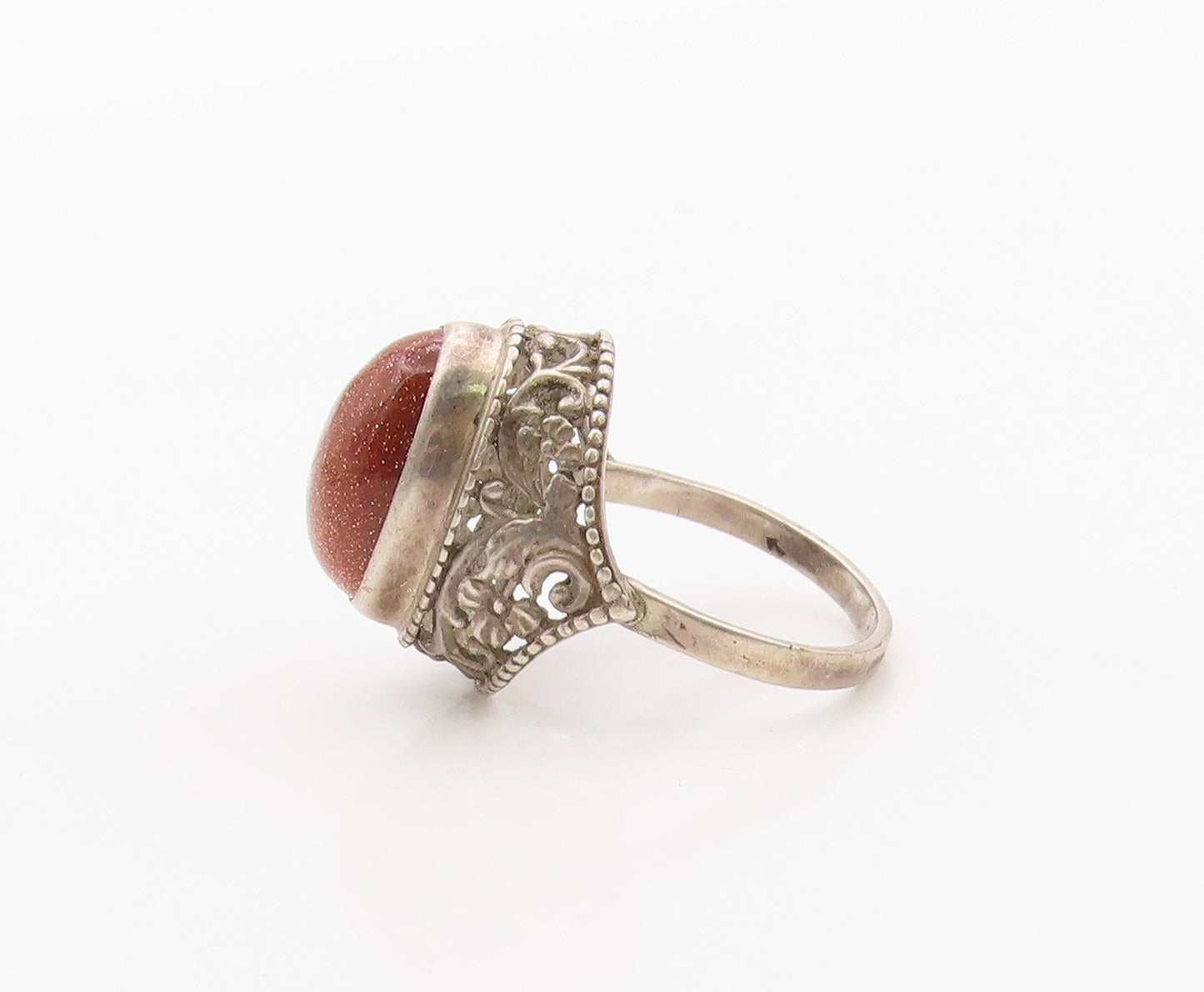 925 Sterling Silver Vintage Ring EAST EUROPE Classic Goldstone Band Sz 8 RG36394