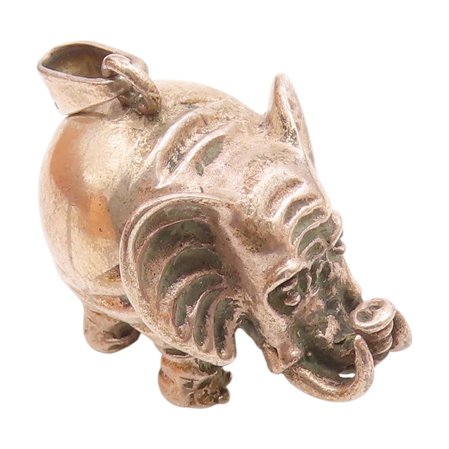 925 Sterling Silver  Vintage Puffy Sculpted Elephant Animal Pendant  PT20211