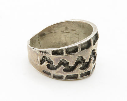 925 Sterling Silver  Vintage Antique Dark Tone Chiseled Band Ring Sz 7 RG13742