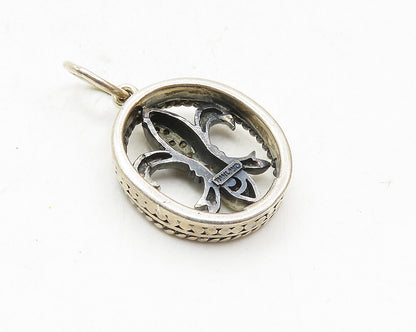 925 Sterling Silver  Vintage Genuine Diamonds Fleur De Lis Drop Pendant PT7515