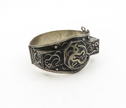 925 Sterling Silver  Vintage Antique Oxidized Swirl Bangle Bracelet  BT4043