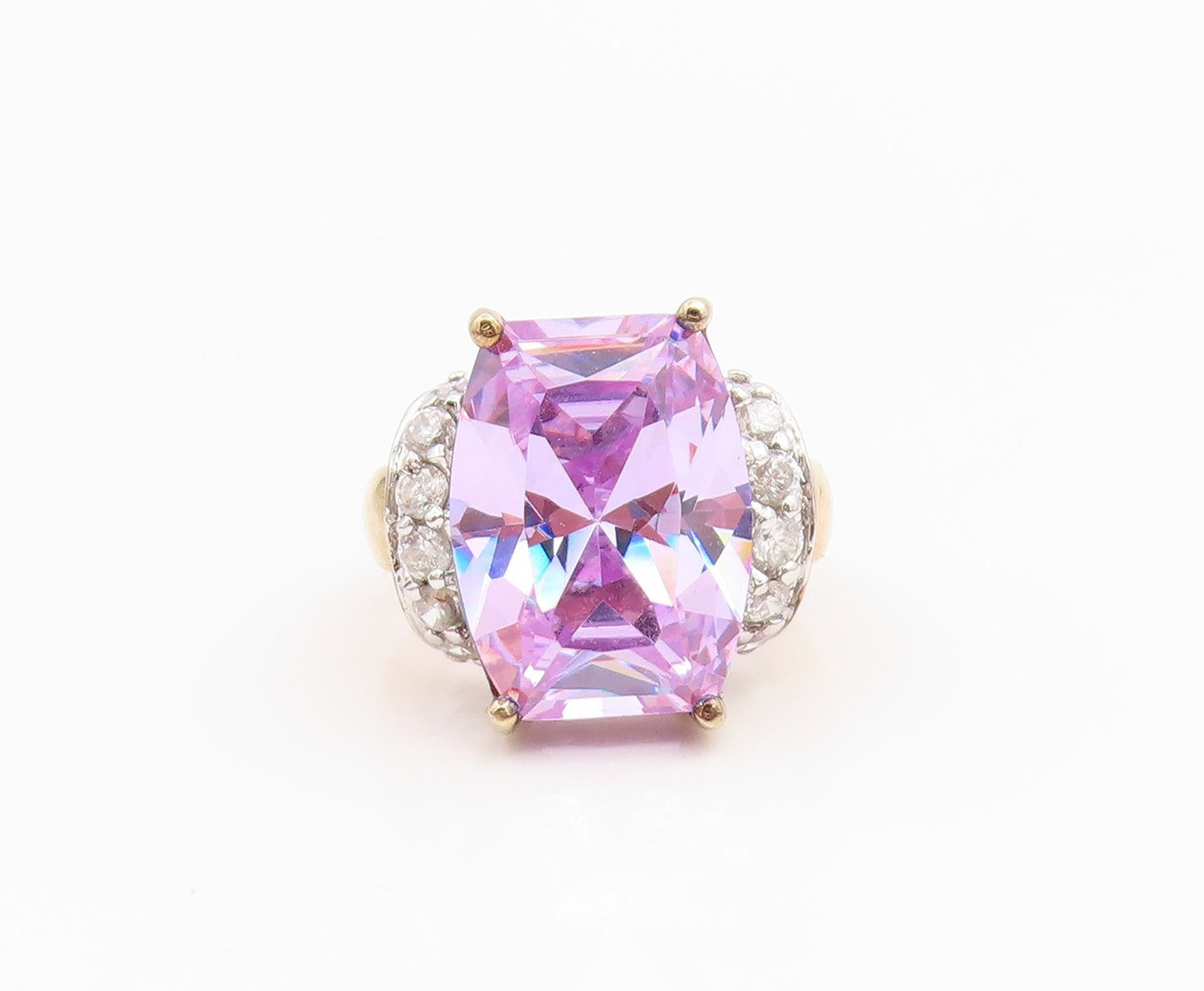 925 Sterling Silver Vintage Ring Gold Plated Amethyst & CZ Band  Sz 5  RG35493