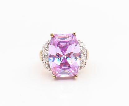 925 Sterling Silver Vintage Ring Gold Plated Amethyst & CZ Band  Sz 5  RG35493