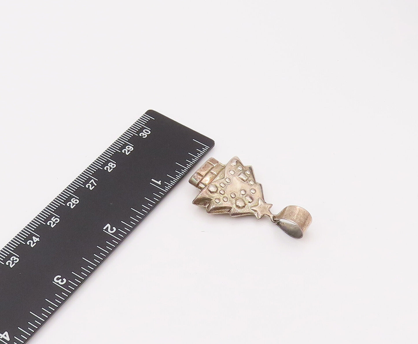 925 Serling Silver  Vintage 3D Mini Star At Top Christmas Tree Pendant PT22047