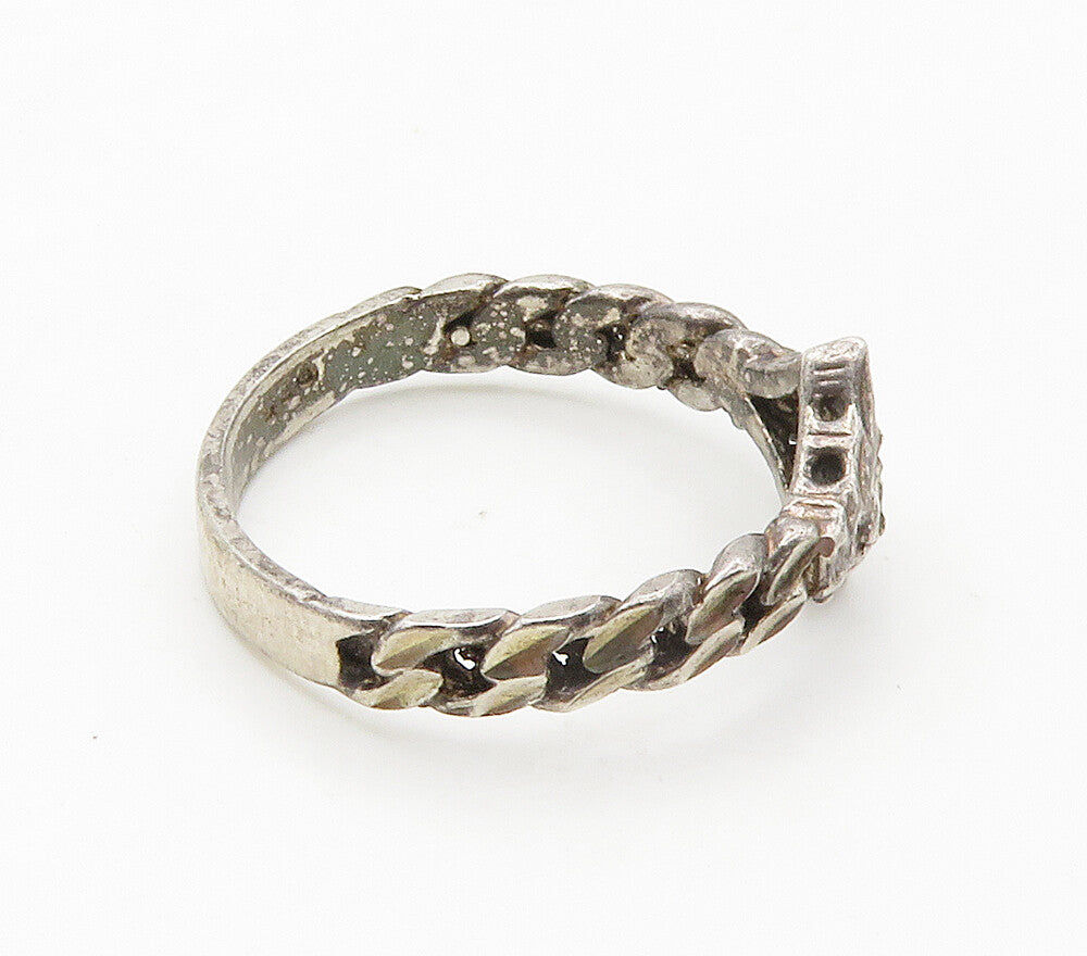 925 Sterling Silver  Vintage Dark Tone Diamond Cut Band Ring Sz 7.5  RG15379