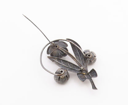 925 Sterling Silver  Vintage Oxidized Sculpted Flower Bunch Brooch Pin  BP3330