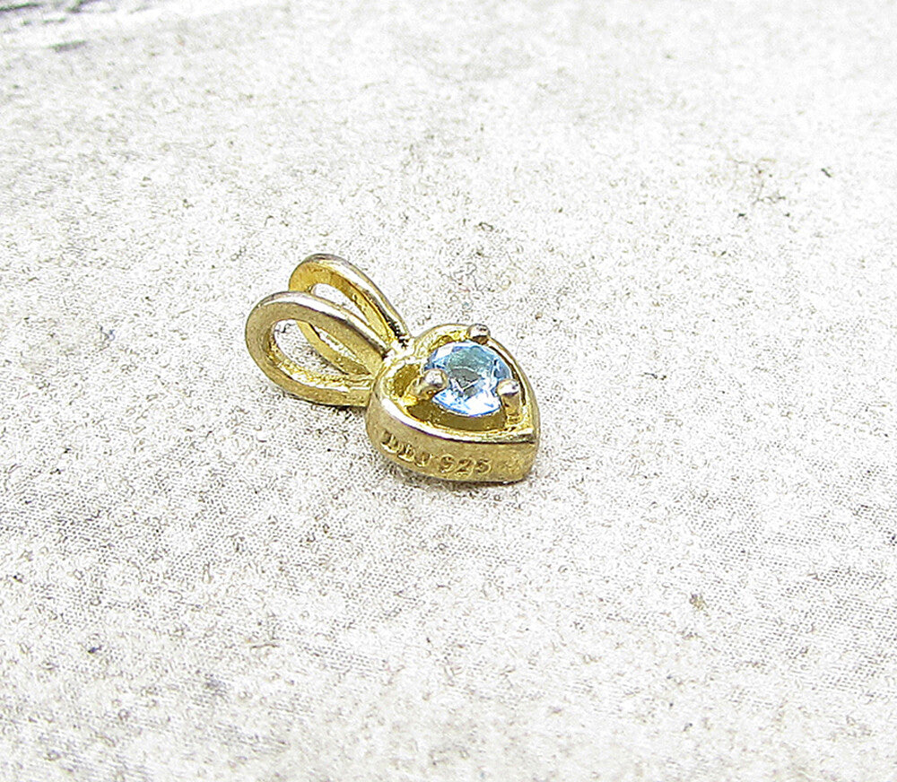 Gold Over 925 Sterling Silver Blue Topaz Love Heart Slider Pendant PT1170