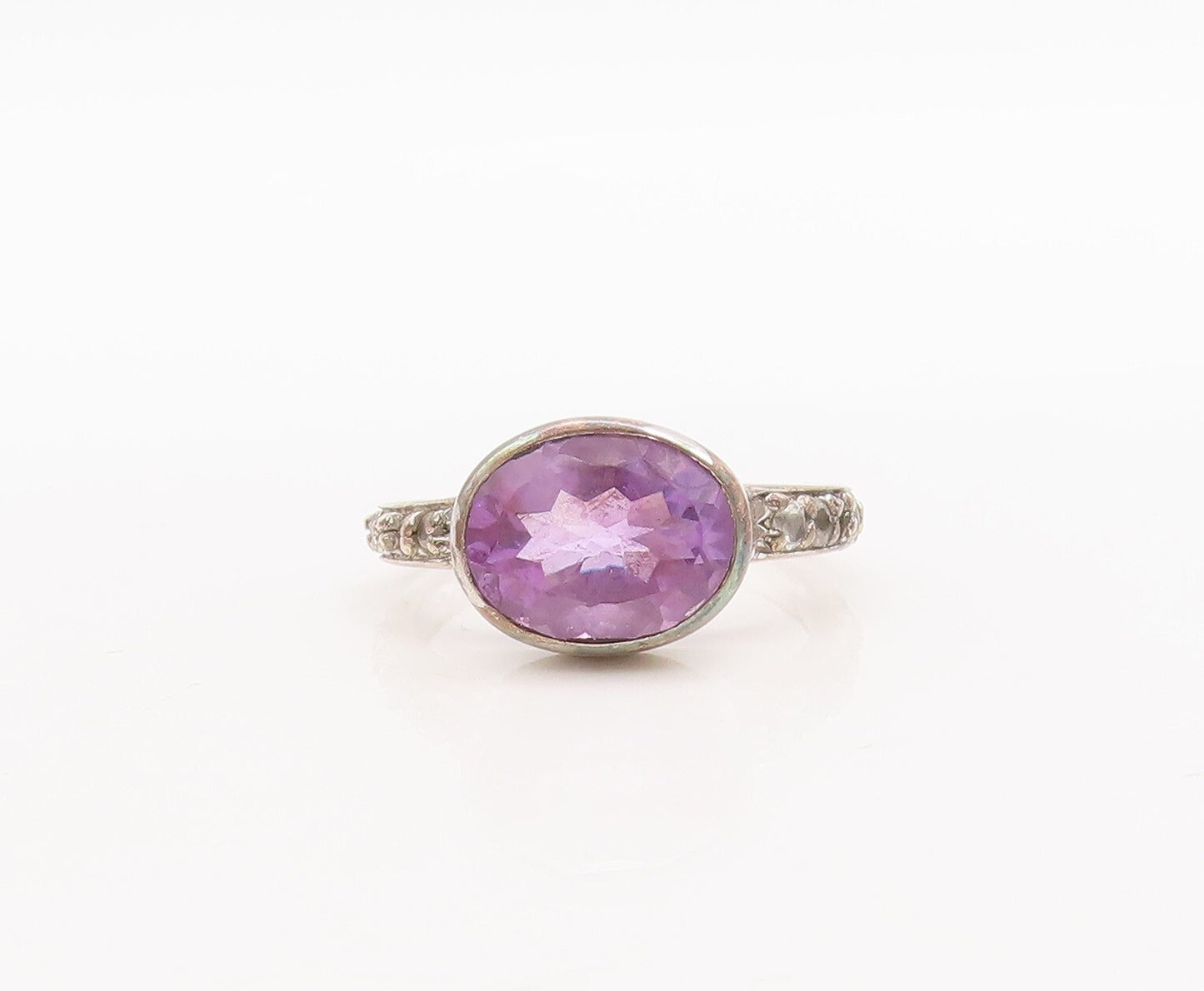 925 Sterling Silver Vintage Ring Oval Cut Amethyst Topaz Band  Sz 6.5  RG29705