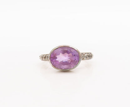 925 Sterling Silver Vintage Ring Oval Cut Amethyst Topaz Band  Sz 6.5  RG29705