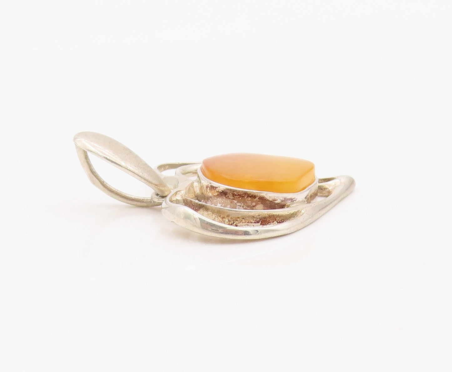 925 Sterling Silver Vintage Pendant Butterscotch Amber Love Heart Charm  PT26334