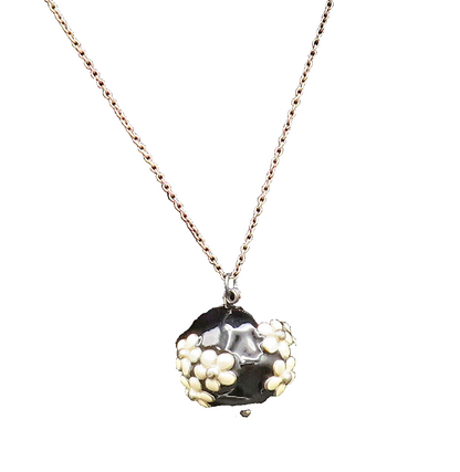 DESIGNER 925 Silver  Vintage Enamel Flowers & Sphere Chain Necklace  NE3972