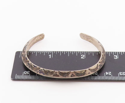 925 Sterling Silver Vintage Bracelet NAVAJO Classic Etched Sunburst Cuff BT12145