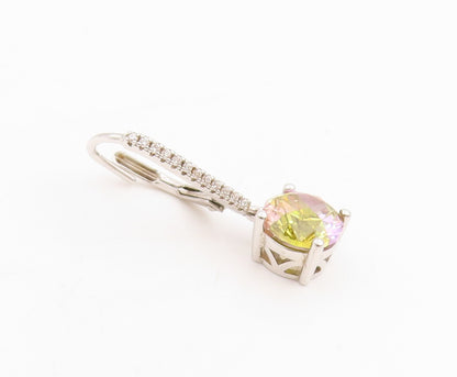 925 Sterling Silver Vintage Earrings Round Mystic Topaz & CZ Lever Back  EG13741