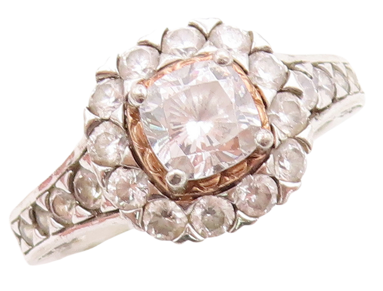 925 Sterling Silver Vintage Ring Square Cut Halo Round Cut CZ  Sz 9  RG31581