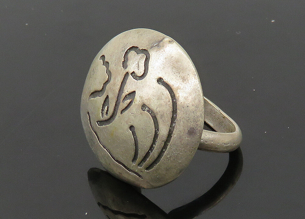 925 Sterling Silver  Vintage Blooming Flower Scene Band Ring Sz 7.5  RG21103