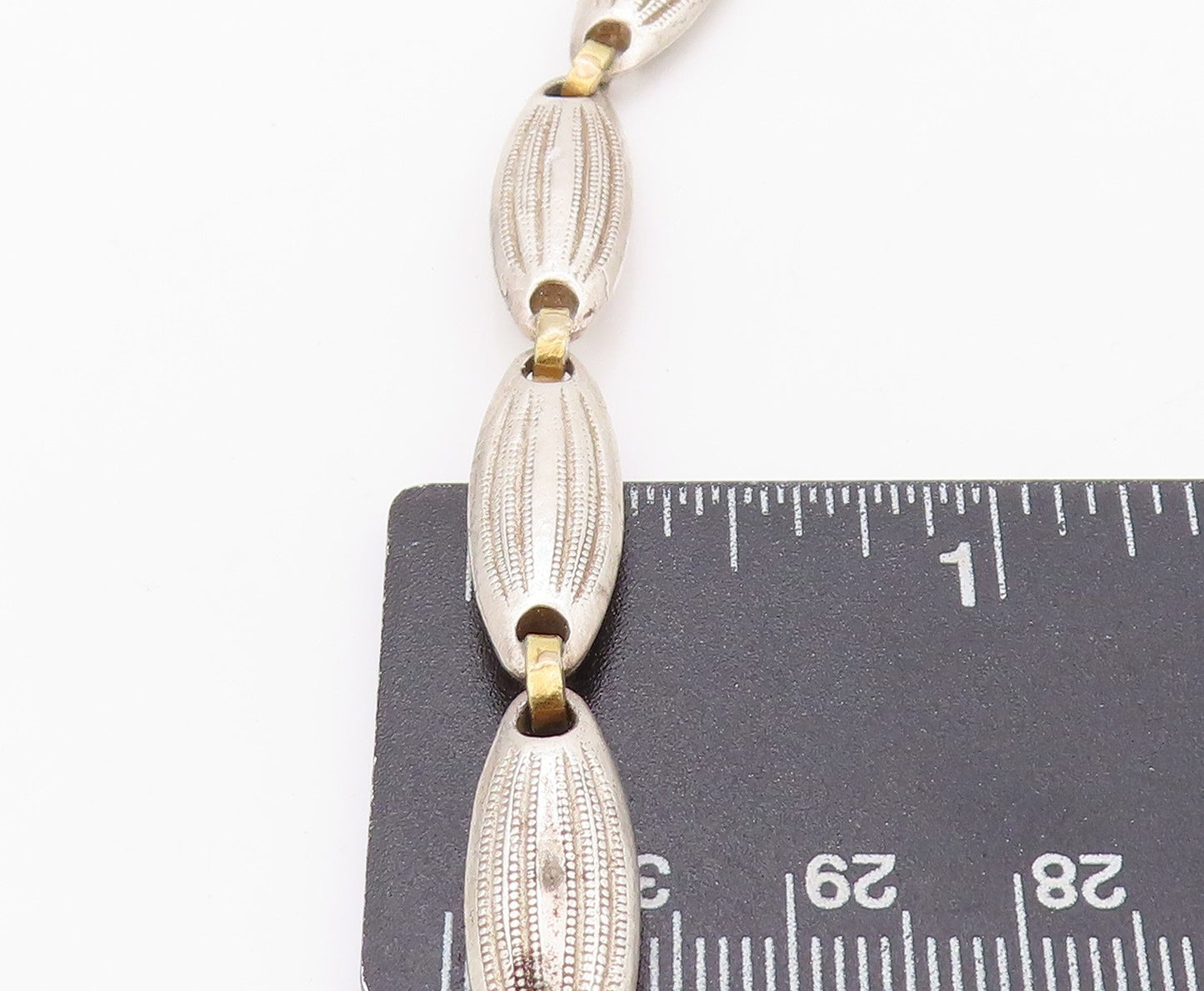 925 Sterling Silver Vintage Necklace Designer Grooved Ring Linked  NE4528