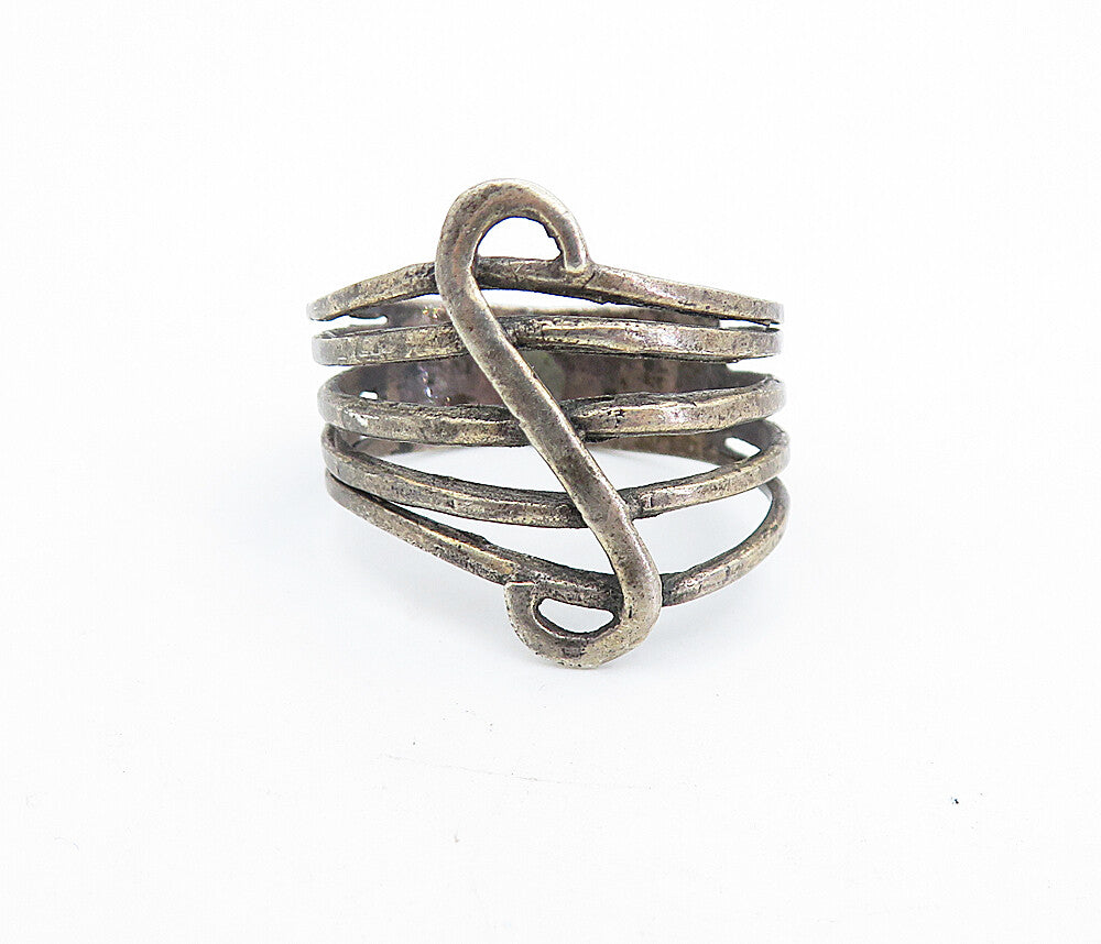 925 Sterling Silver  Vintage Dark Tone S Swirl Split Band Ring Sz 7.5  RG6681