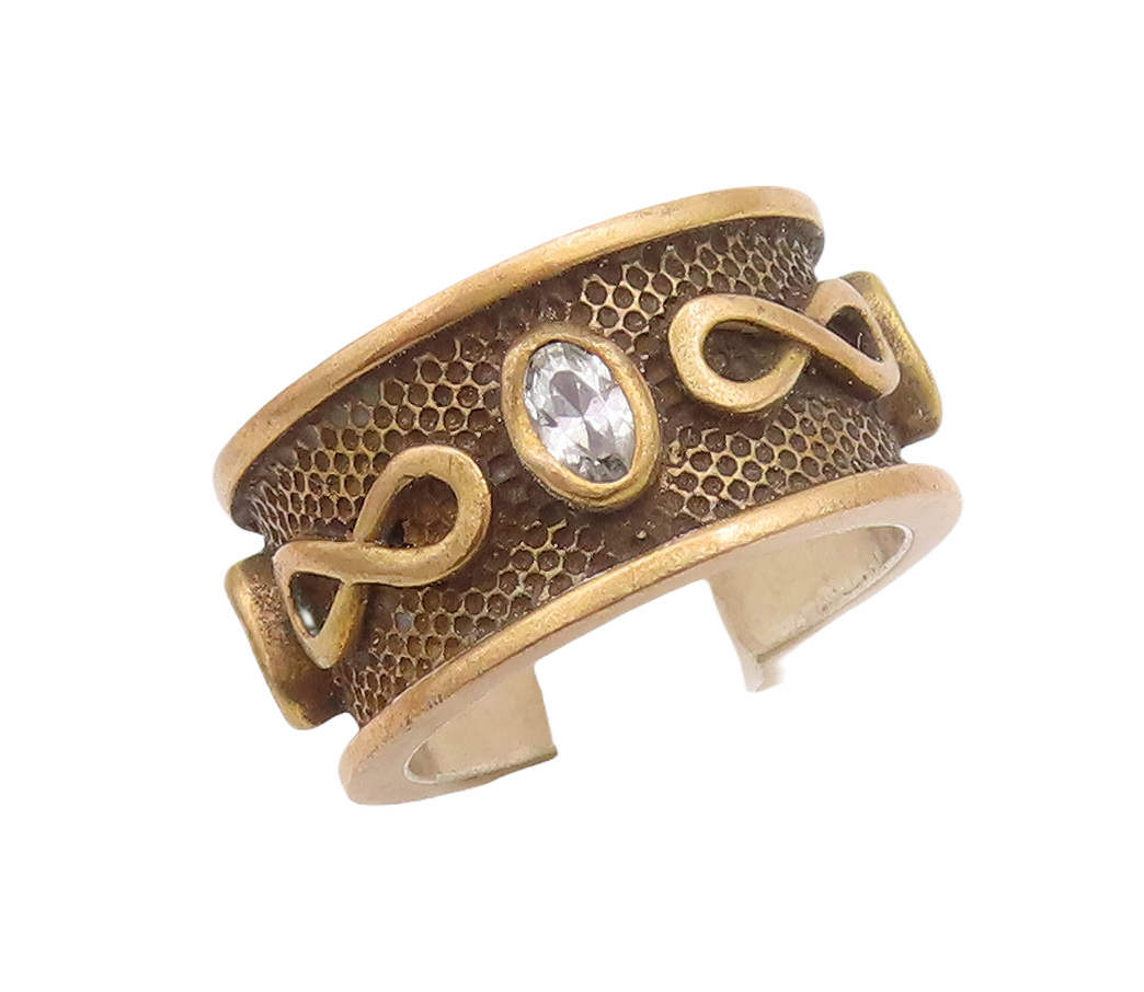 925 Sterling Silver Vintage Ring Gold Plated Infinity Carved CZ  Sz 7  RG29117