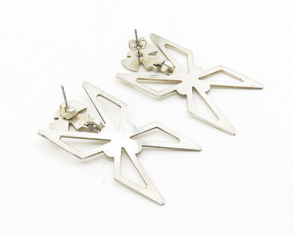 925 Sterling Silver  Vintage Shiny Butterfly Cutout Drop Earrings  EG5673