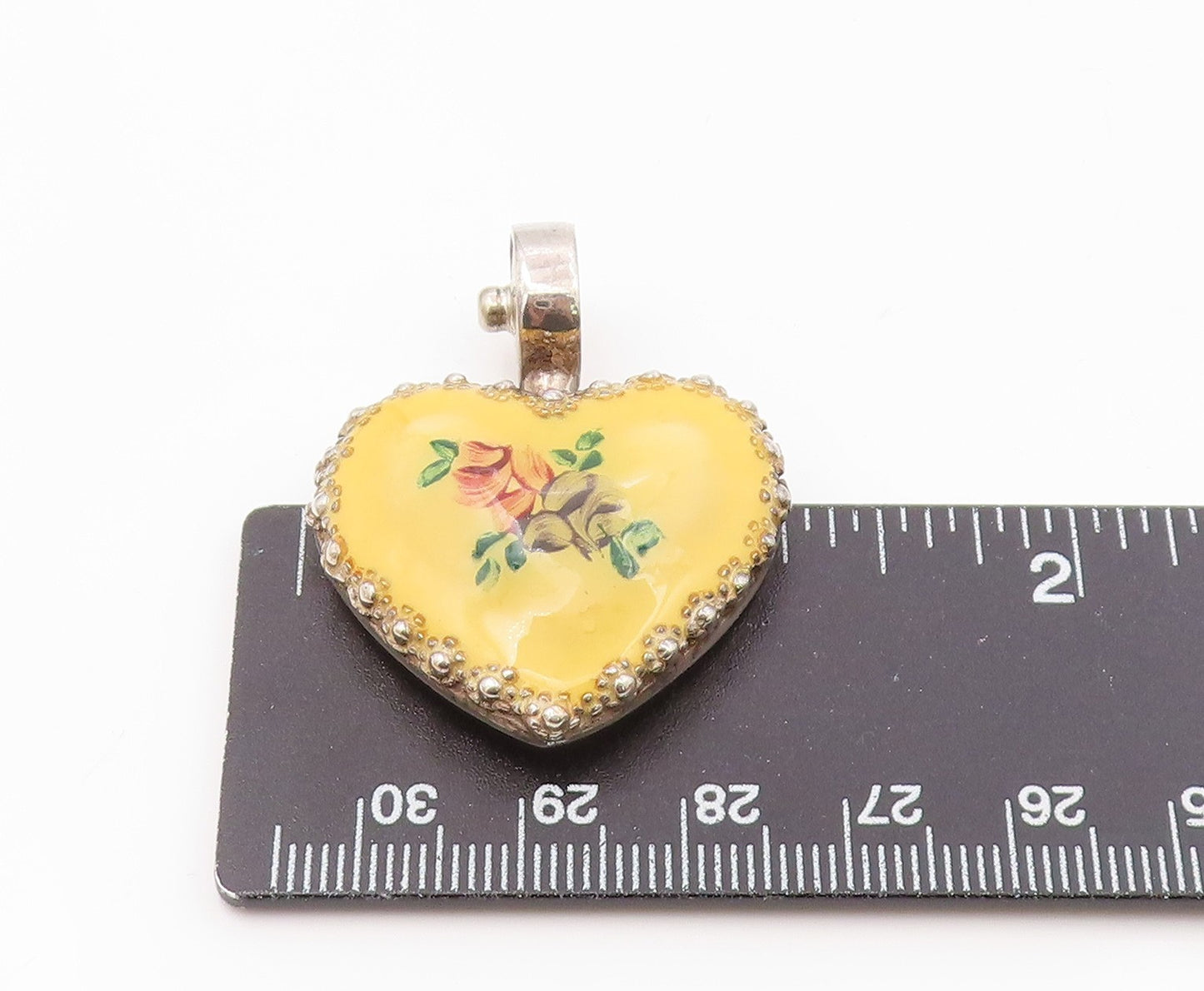 ESPO SIG 925 Silver  Vintage Enamel Floral Art Love Heart Pendant  PT17496