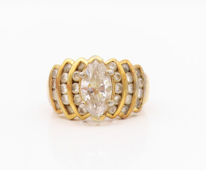 925 Sterling Silver Vintage Ring Gold Plated Marquise & Round CZ  Sz 8  RG33064