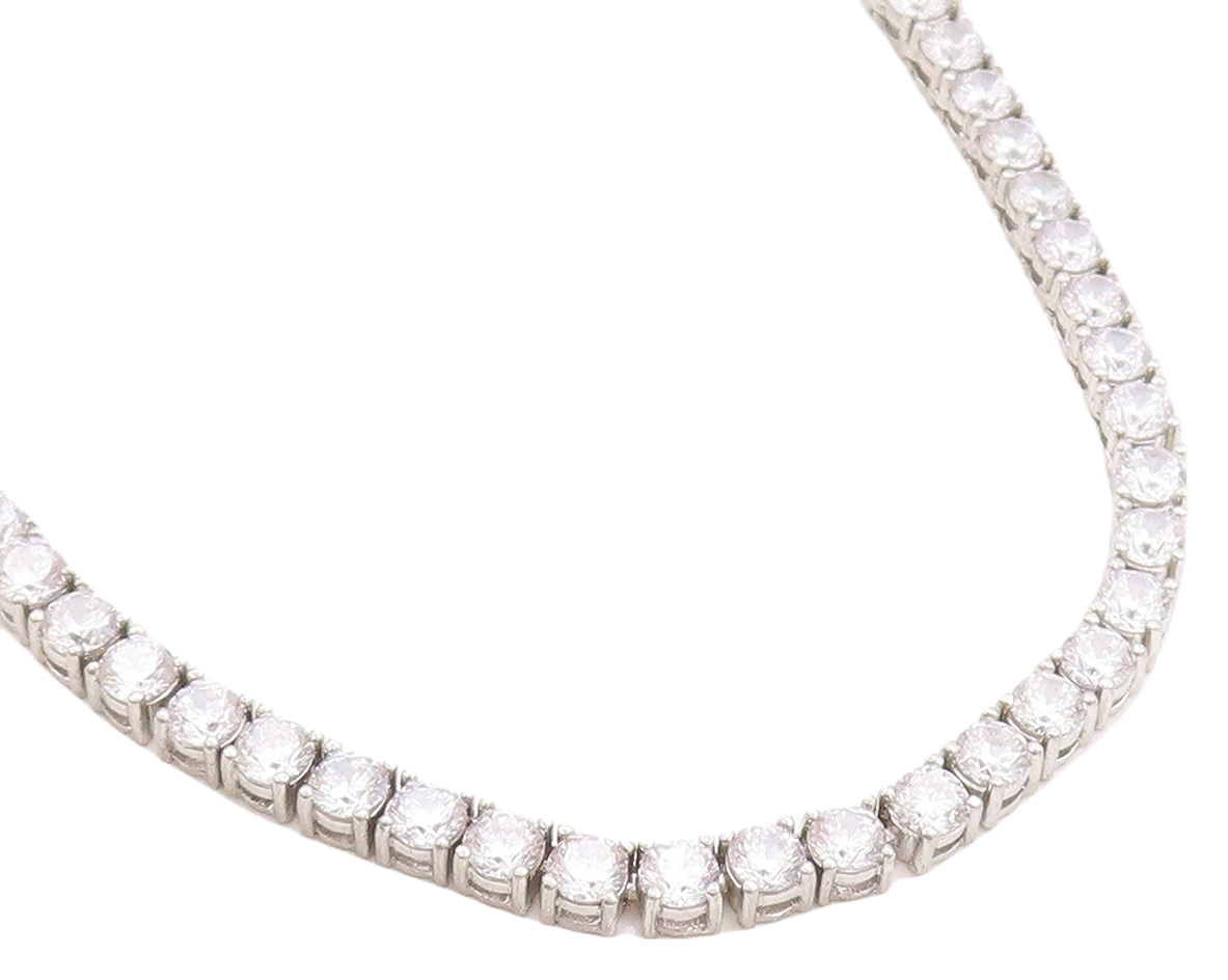 925 Sterling Silver  Sparkling Round Cut Cubic Zirconia Chain Necklace  NE2090
