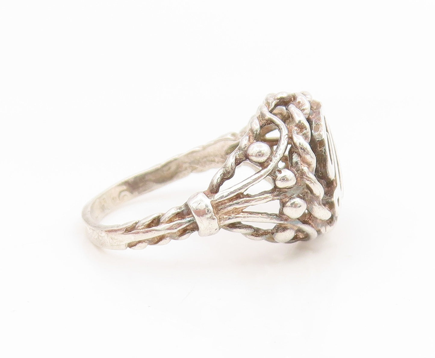 925 Sterling Silver Vintage Ring Letter D Initial Twisted Rope Band Sz 6 RG35298