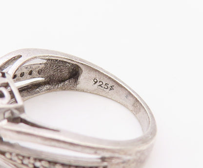 925 Sterling Silver Vintage Ring Real Diamonds Statement Band  Sz 4  RG36310
