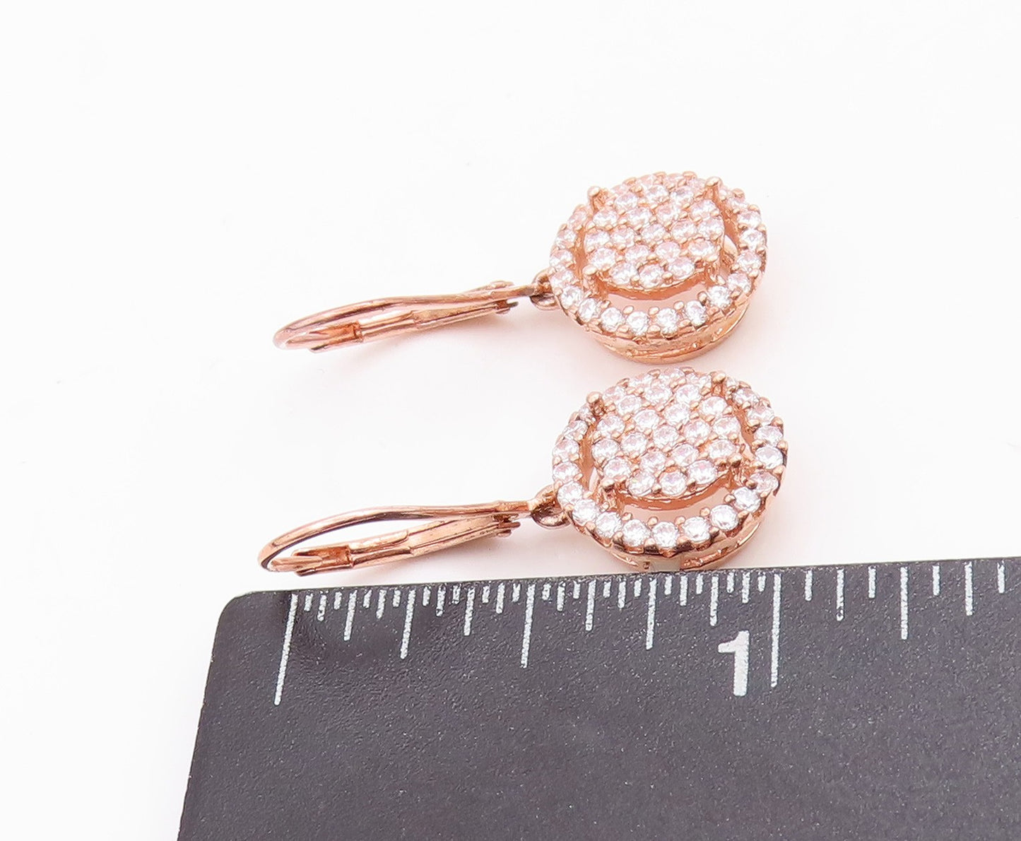 925 Sterling Silver Vintage Earrings Dangling Double Circle Beaded CZ  EG12954
