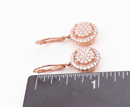 925 Sterling Silver Vintage Earrings Dangling Double Circle Beaded CZ  EG12954