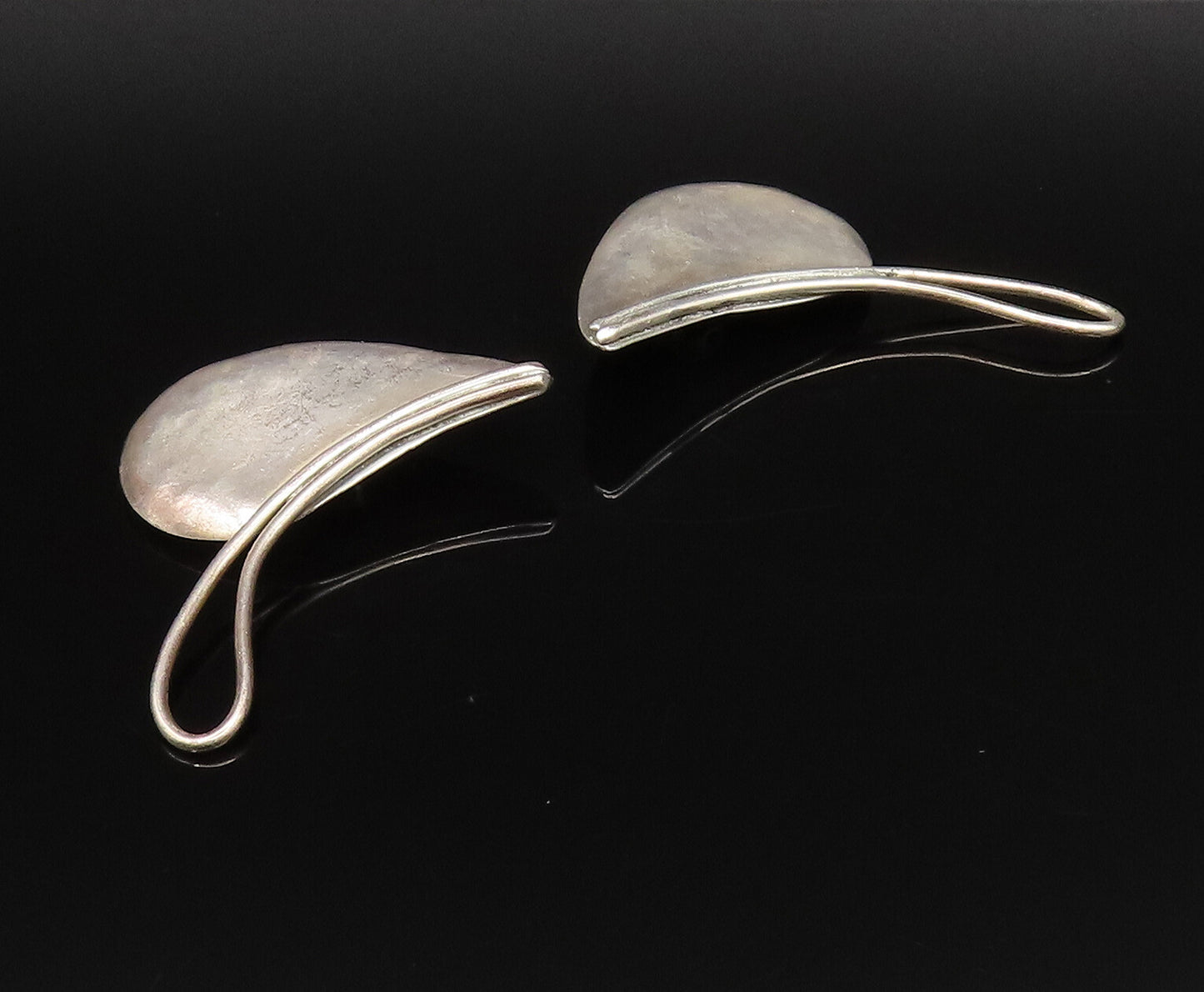LOUIS BOOTH 925 Silver  Vintage Modernist Teardrop Clip Back Earrings  EG12193