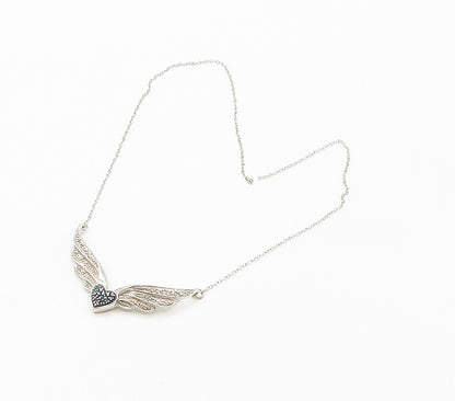 925 Sterling Silver  Genuine Blue & White Diamonds Heart Chain Necklace NE2523