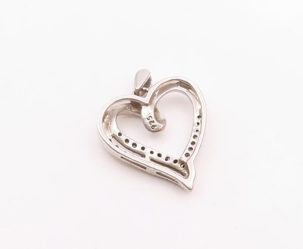 925 Sterling Silver  Vintage Genuine Diamonds Open Love Heart Pendant  PT19467