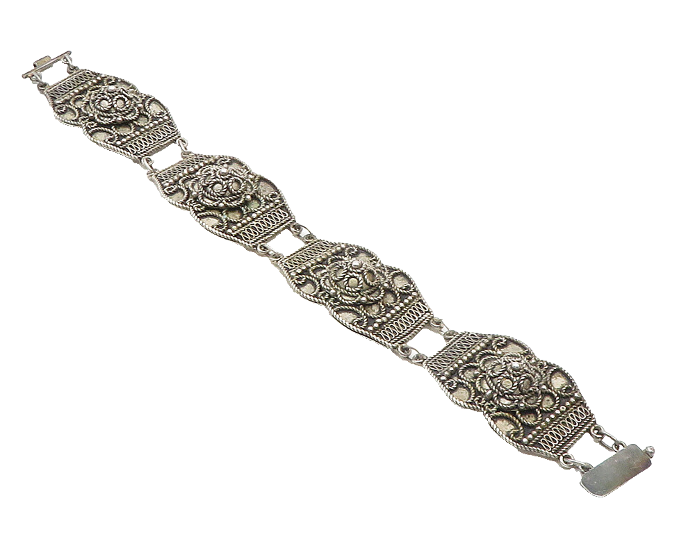 925 Sterling Silver  Vintage Antique Rope Twist Floral Chain Bracelet  BT4420