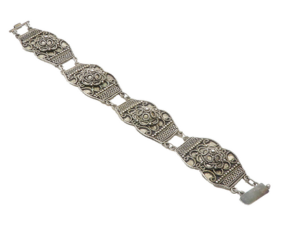 925 Sterling Silver  Vintage Antique Rope Twist Floral Chain Bracelet  BT4420