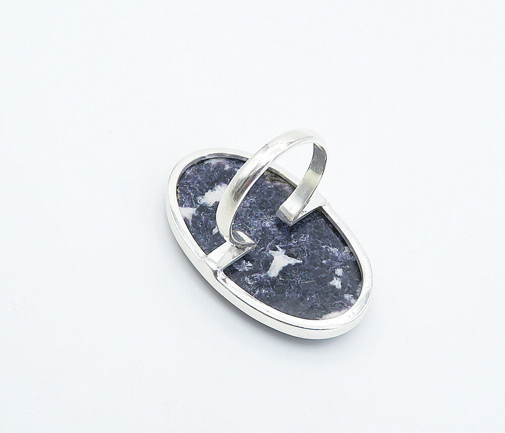925 Sterling Silver  Blue & White Jasper Oval Cocktail Ring Sz 9  RG8309