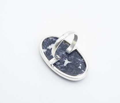 925 Sterling Silver  Blue & White Jasper Oval Cocktail Ring Sz 9  RG8309