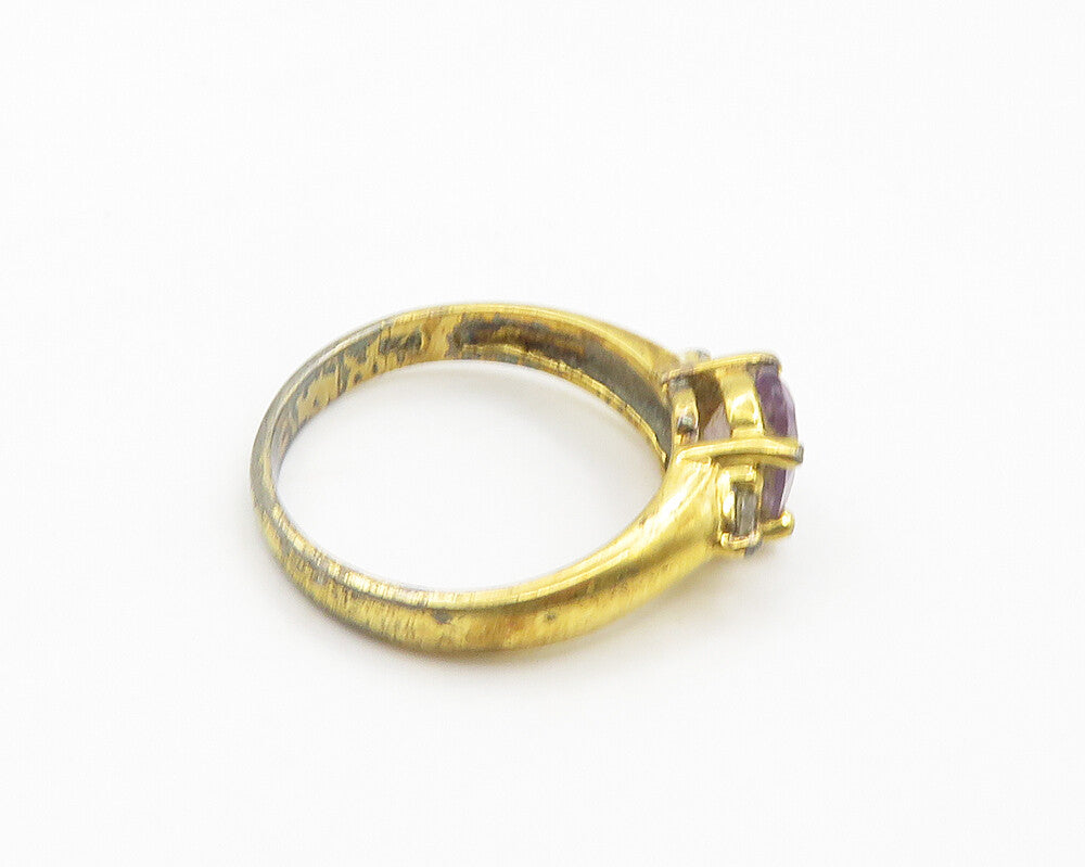 925 Silver   Vintage Amethyst & Topaz Gold Plated Band Ring Sz 7  RG19430