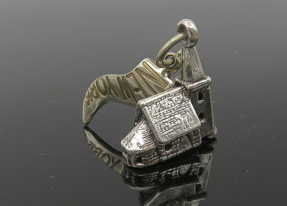 925 Sterling Silver  Vintage Petite Church House New York Pendant  PT9256