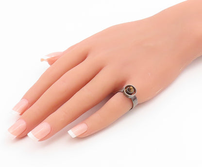 925 Sterling Silver Vintage Ring FINLAND Tiger's Eye Dome Band  Sz 6  RG36847
