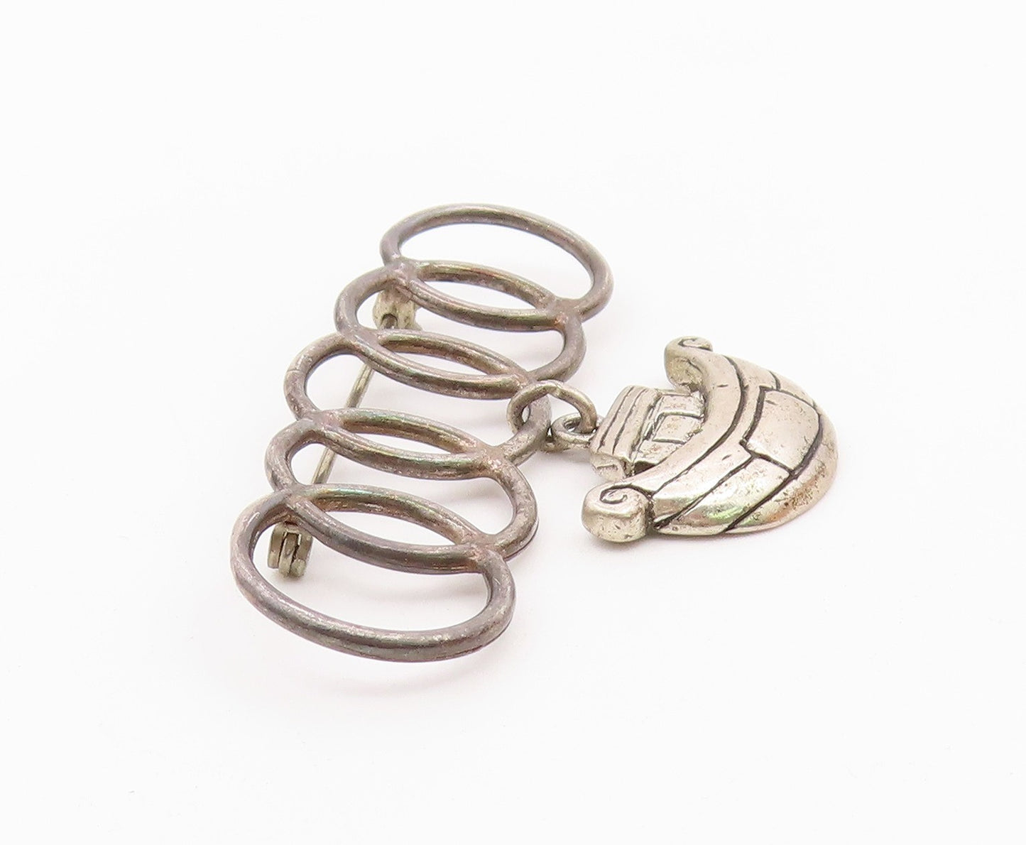 DESIGNER 925 Sterling Silver Vintage Interlocking Circle House Brooch Pin BP9389