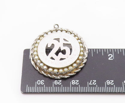 925 Sterling Silver  Vintage Happy 25th Anniversary Twist Drop Pendant  PT6193